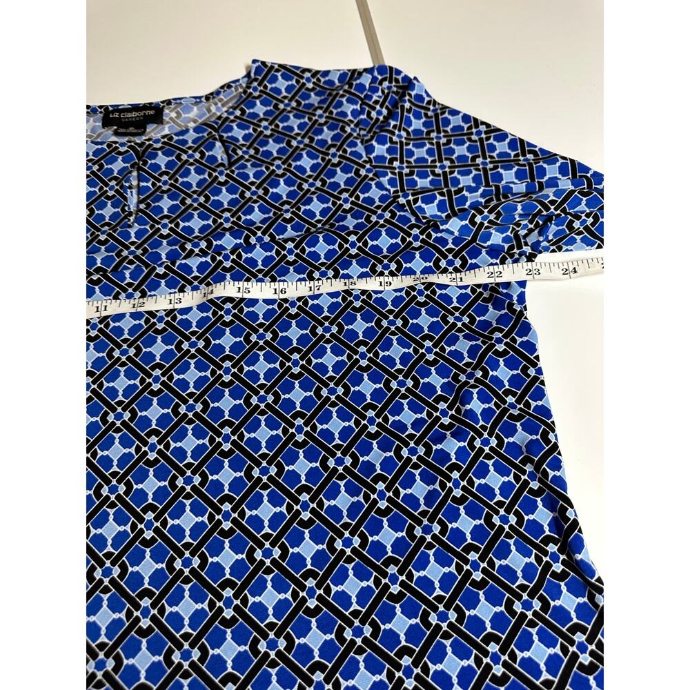 Women Ladies XL blue abstract floral blouse Liz Claiborne top shirt work office - Picture 10 of 12